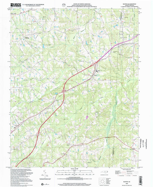 Classic USGS Ruffin North Carolina 7.5'x7.5' Topo Map Image