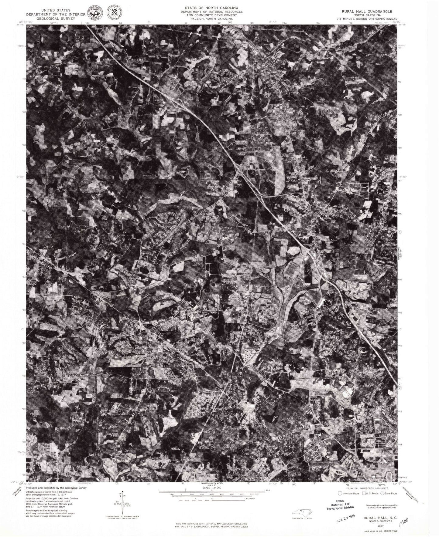 Classic USGS Rural Hall North Carolina 7.5'x7.5' Topo Map Image