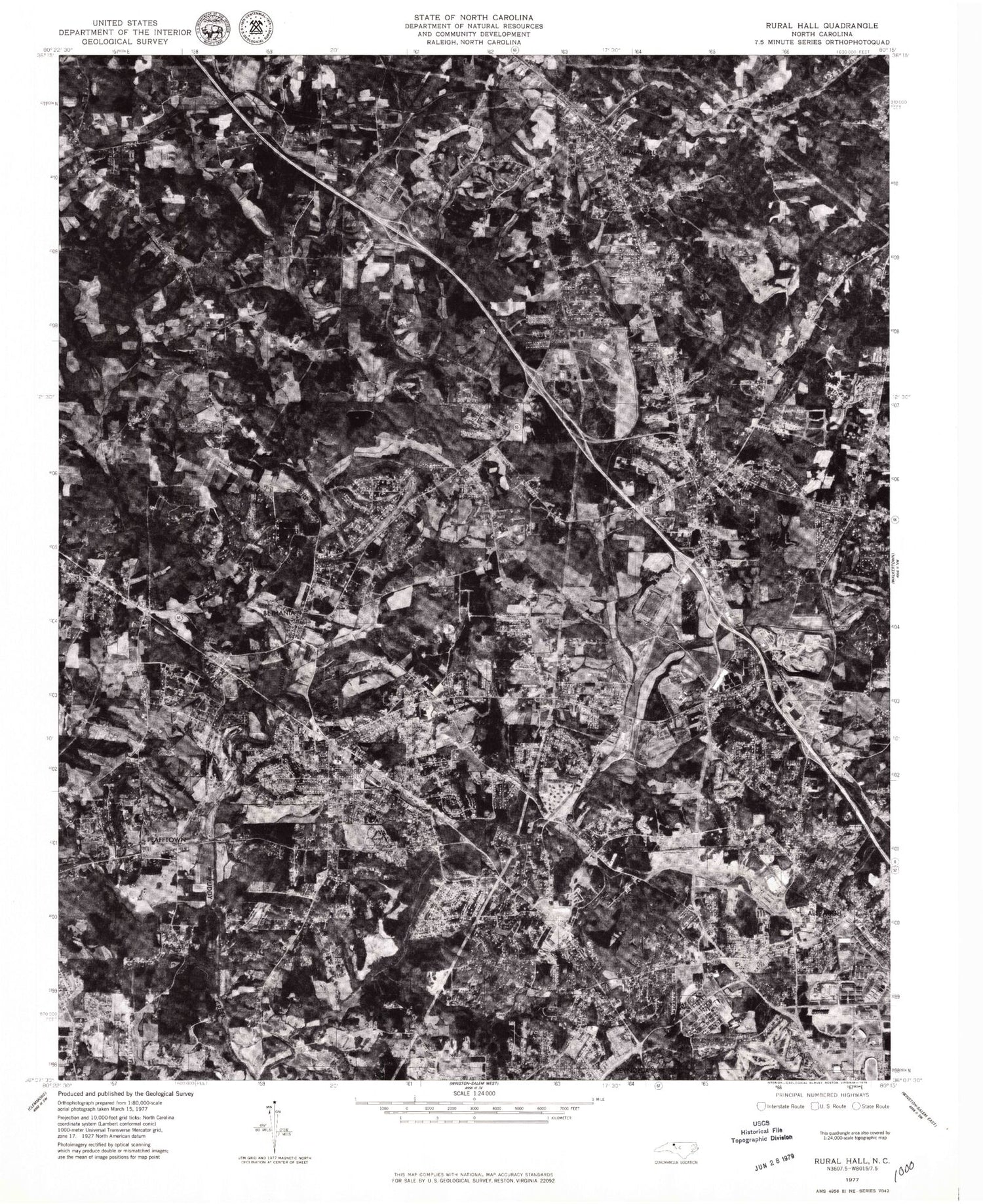 Classic USGS Rural Hall North Carolina 7.5'x7.5' Topo Map Image