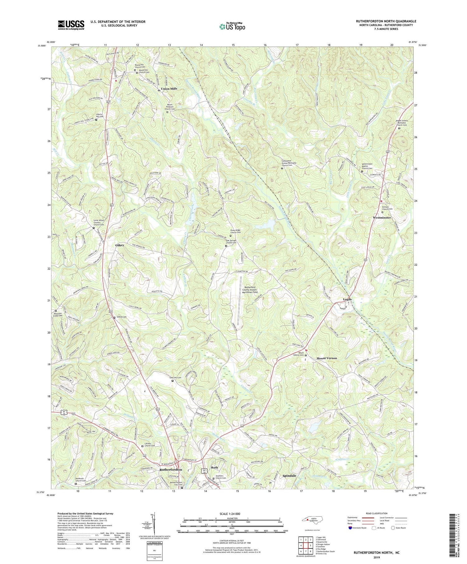 Rutherfordton North North Carolina US Topo Map Image