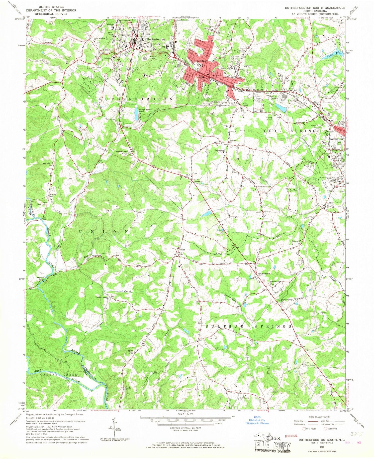 Classic USGS Rutherfordton South North Carolina 7.5'x7.5' Topo Map Image