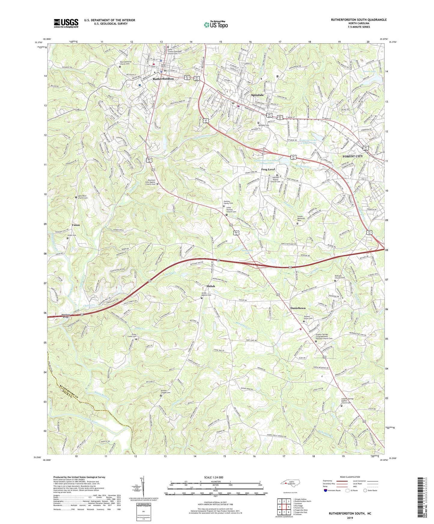 Rutherfordton South North Carolina US Topo Map Image
