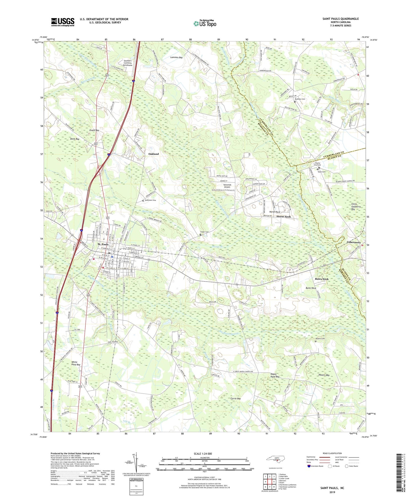 Saint Pauls North Carolina US Topo Map Image