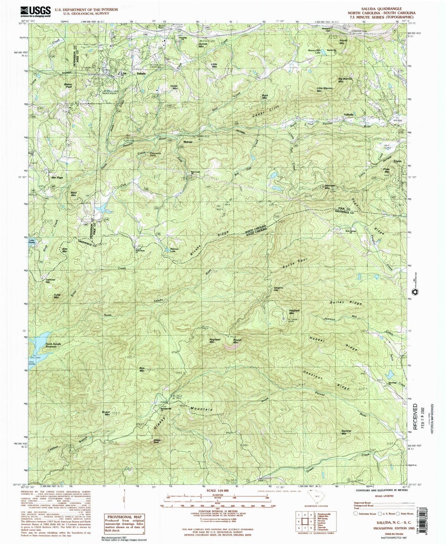 Classic USGS Saluda North Carolina 7.5'x7.5' Topo Map Image