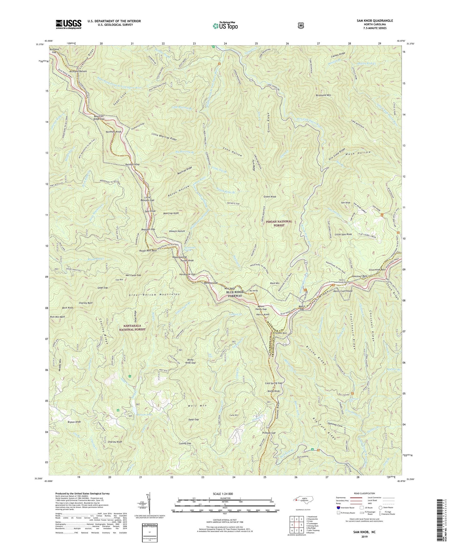 Sam Knob North Carolina US Topo Map Image