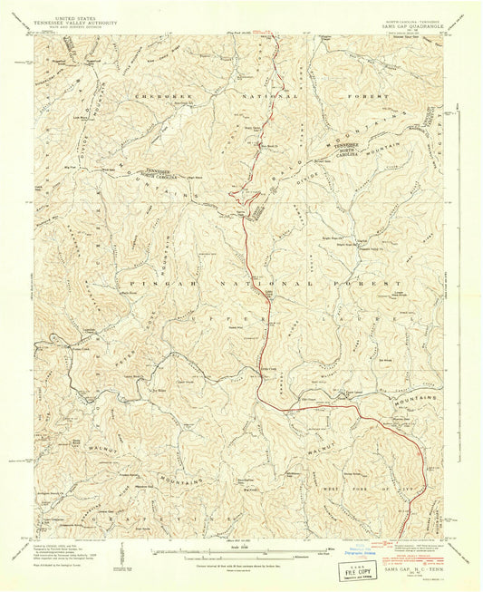 Classic USGS Sams Gap North Carolina 7.5'x7.5' Topo Map Image