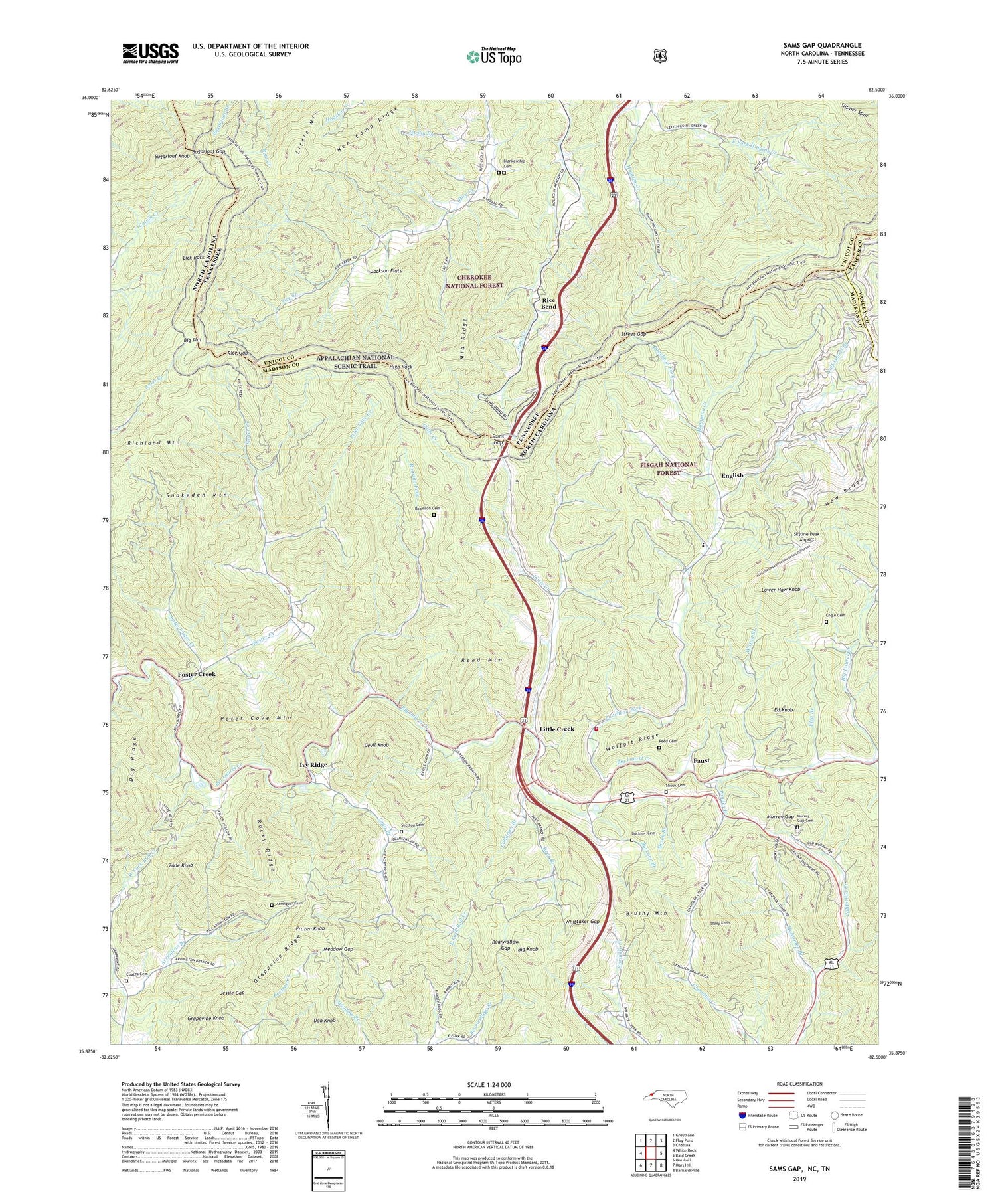 Sams Gap North Carolina US Topo Map Image