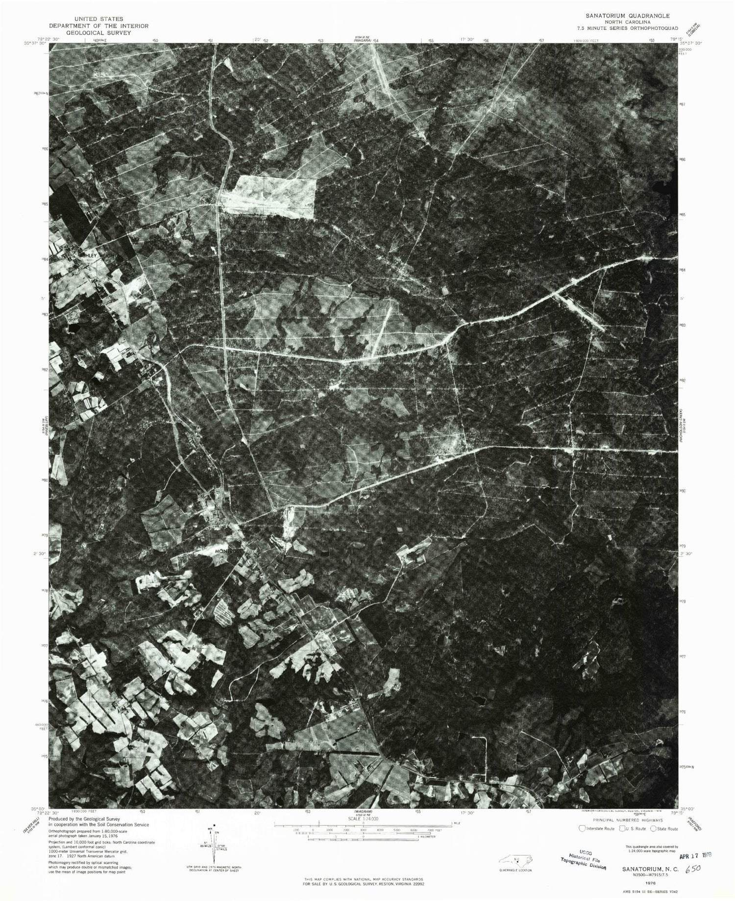 Classic USGS McCain North Carolina 7.5'x7.5' Topo Map Image