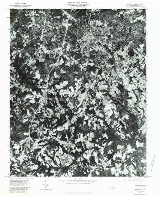Classic USGS Sanford North Carolina 7.5'x7.5' Topo Map Image