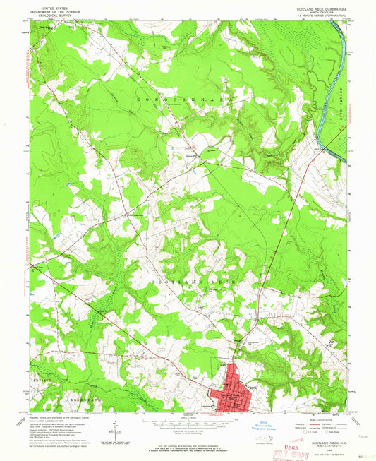 Classic USGS Scotland Neck North Carolina 7.5'x7.5' Topo Map Image