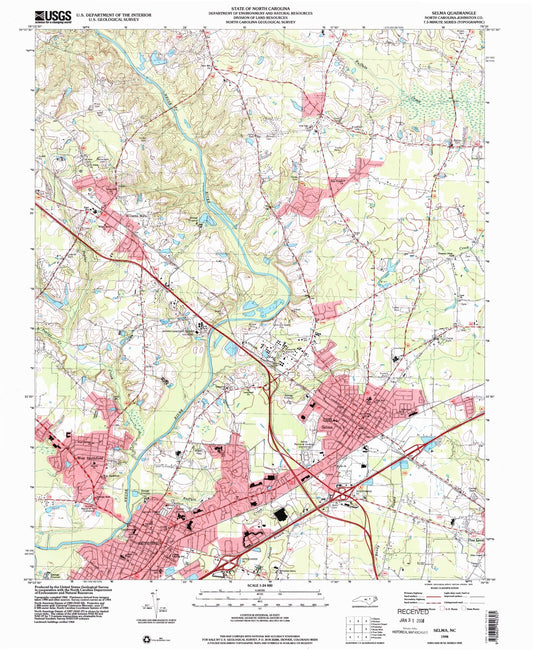 Classic USGS Selma North Carolina 7.5'x7.5' Topo Map Image