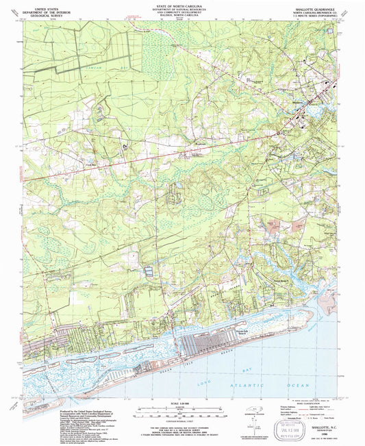 Classic USGS Shallotte North Carolina 7.5'x7.5' Topo Map Image