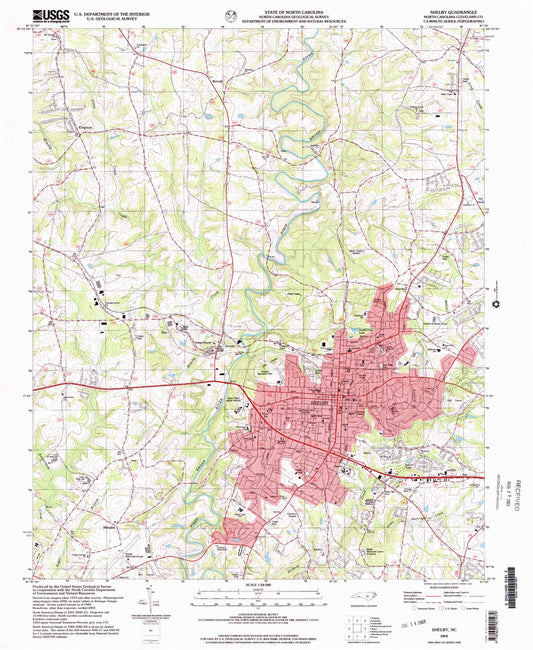 Classic USGS Shelby North Carolina 7.5'x7.5' Topo Map Image