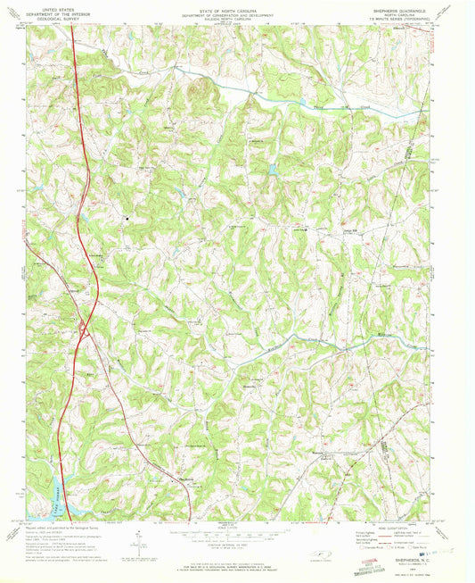 Classic USGS Shepherds North Carolina 7.5'x7.5' Topo Map Image