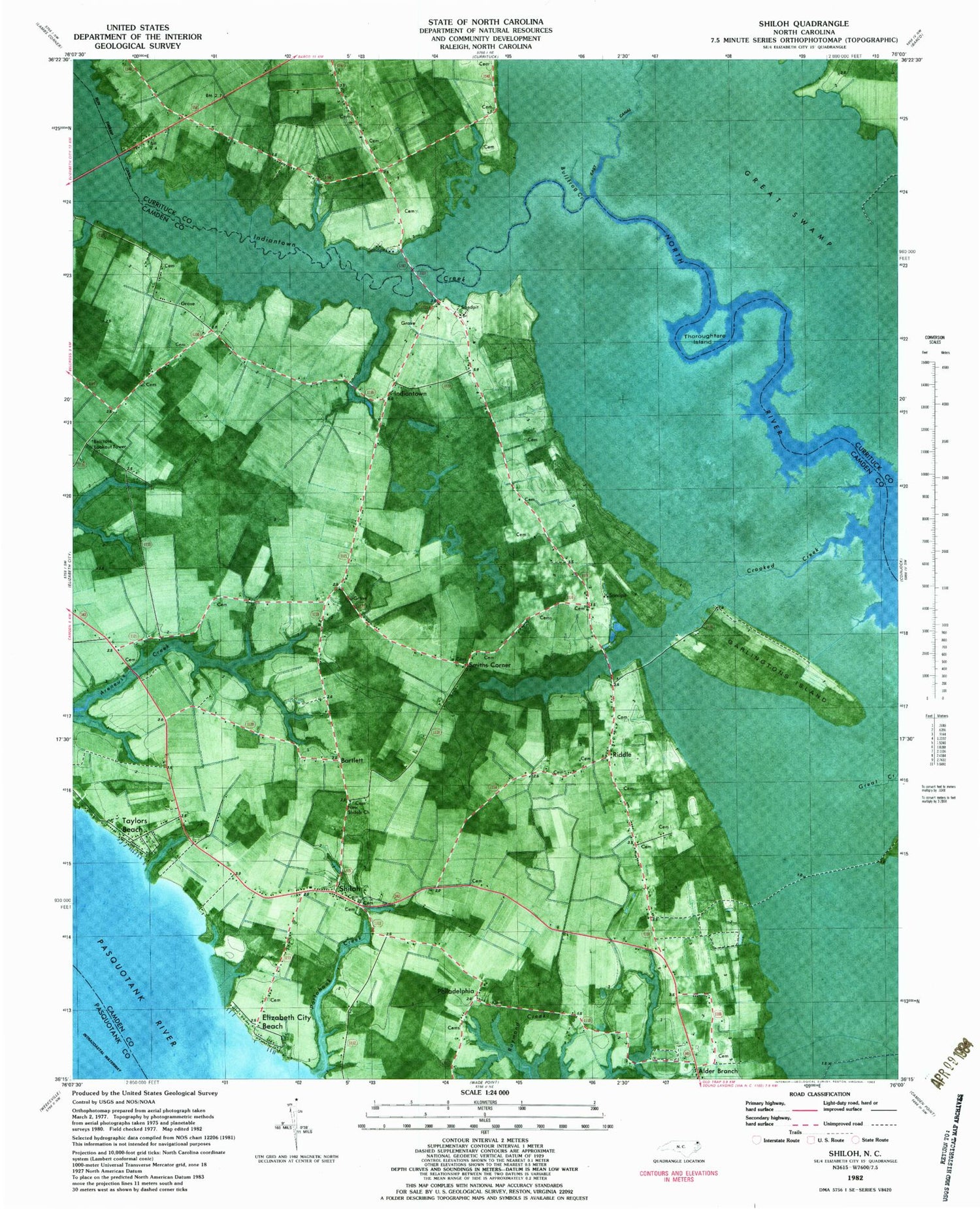 Classic USGS Shiloh North Carolina 7.5'x7.5' Topo Map Image