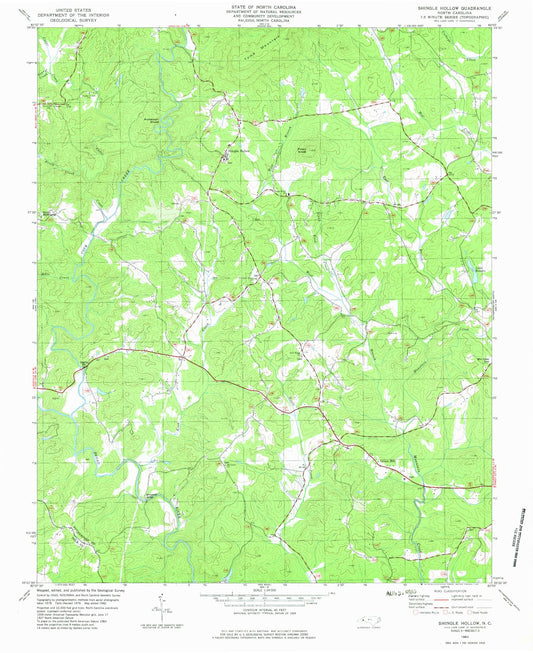 Classic USGS Shingle Hollow North Carolina 7.5'x7.5' Topo Map Image