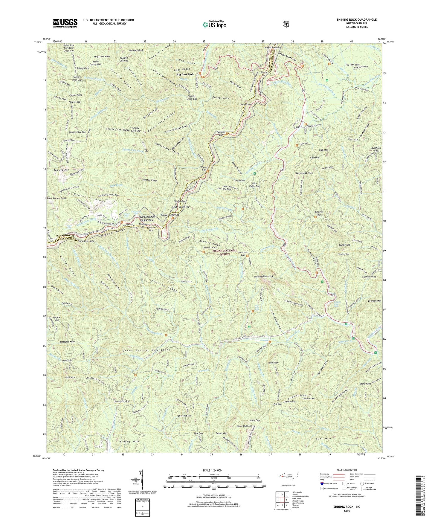 Shining Rock North Carolina US Topo Map Image
