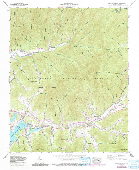 Classic USGS Shooting Creek North Carolina 7.5'x7.5' Topo Map Image