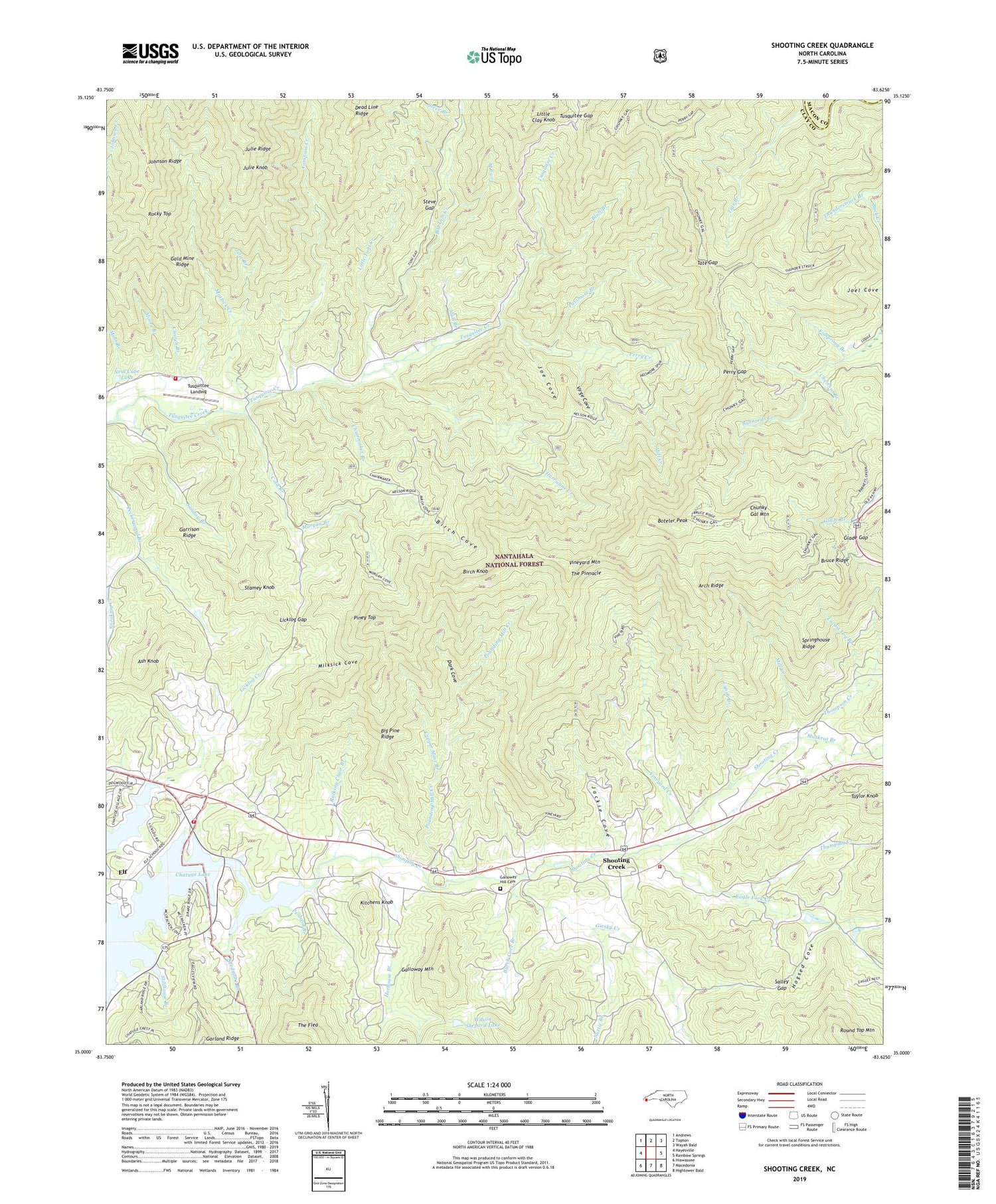 Shooting Creek North Carolina US Topo Map Image