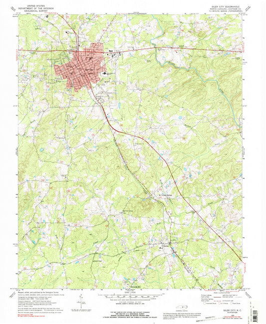 Classic USGS Siler City North Carolina 7.5'x7.5' Topo Map Image
