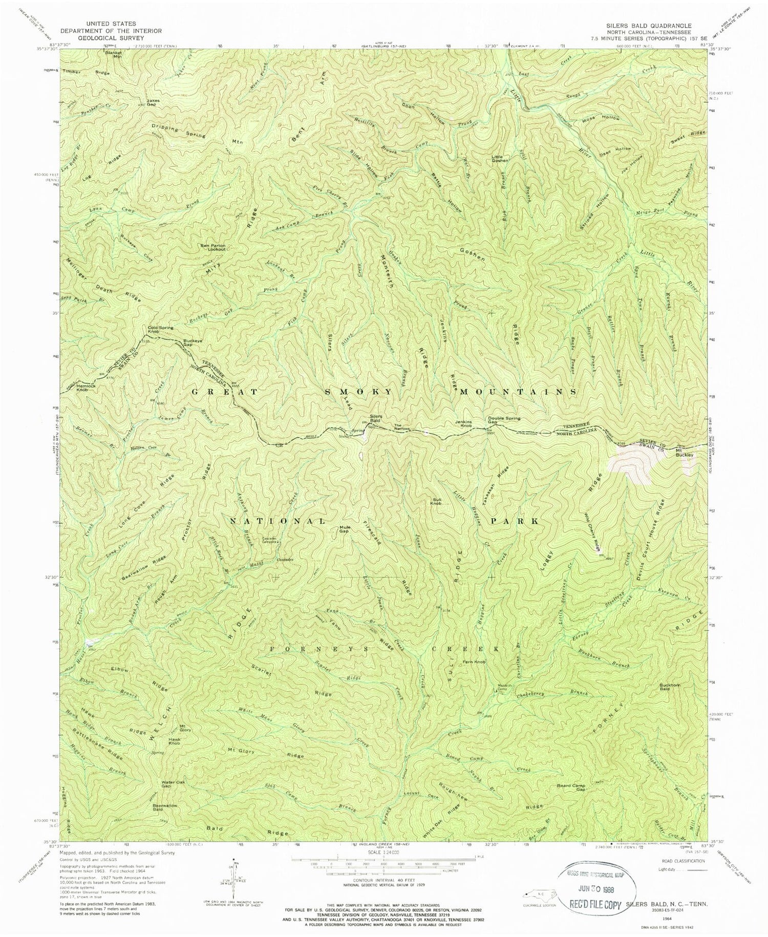 USGS Classic Silers Bald North Carolina 7.5'x7.5' Topo Map Image