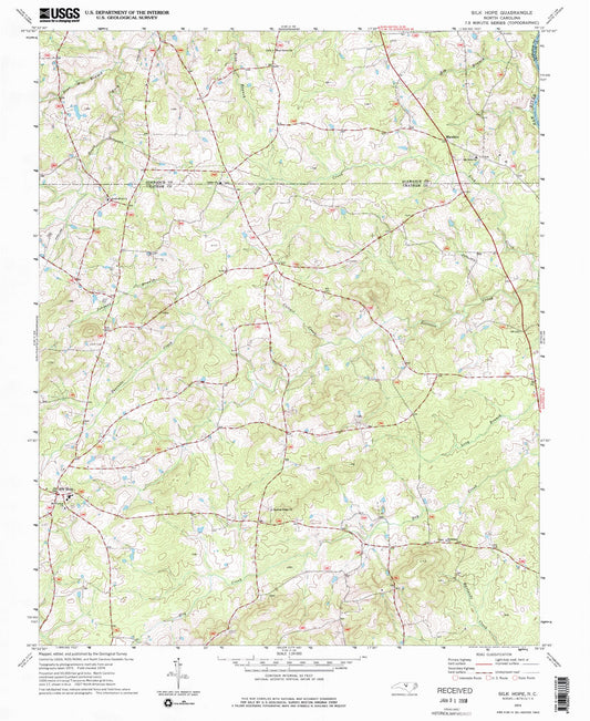 Classic USGS Silk Hope North Carolina 7.5'x7.5' Topo Map Image