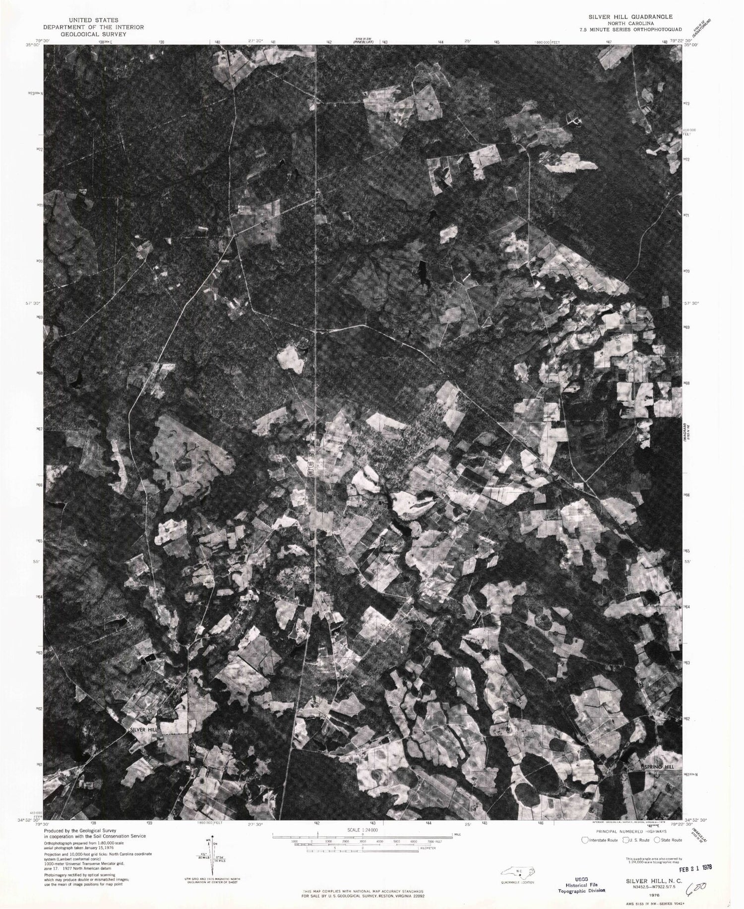 Classic USGS Silver Hill North Carolina 7.5'x7.5' Topo Map Image