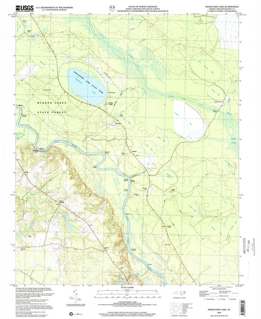 Classic USGS Singletary Lake North Carolina 7.5'x7.5' Topo Map Image