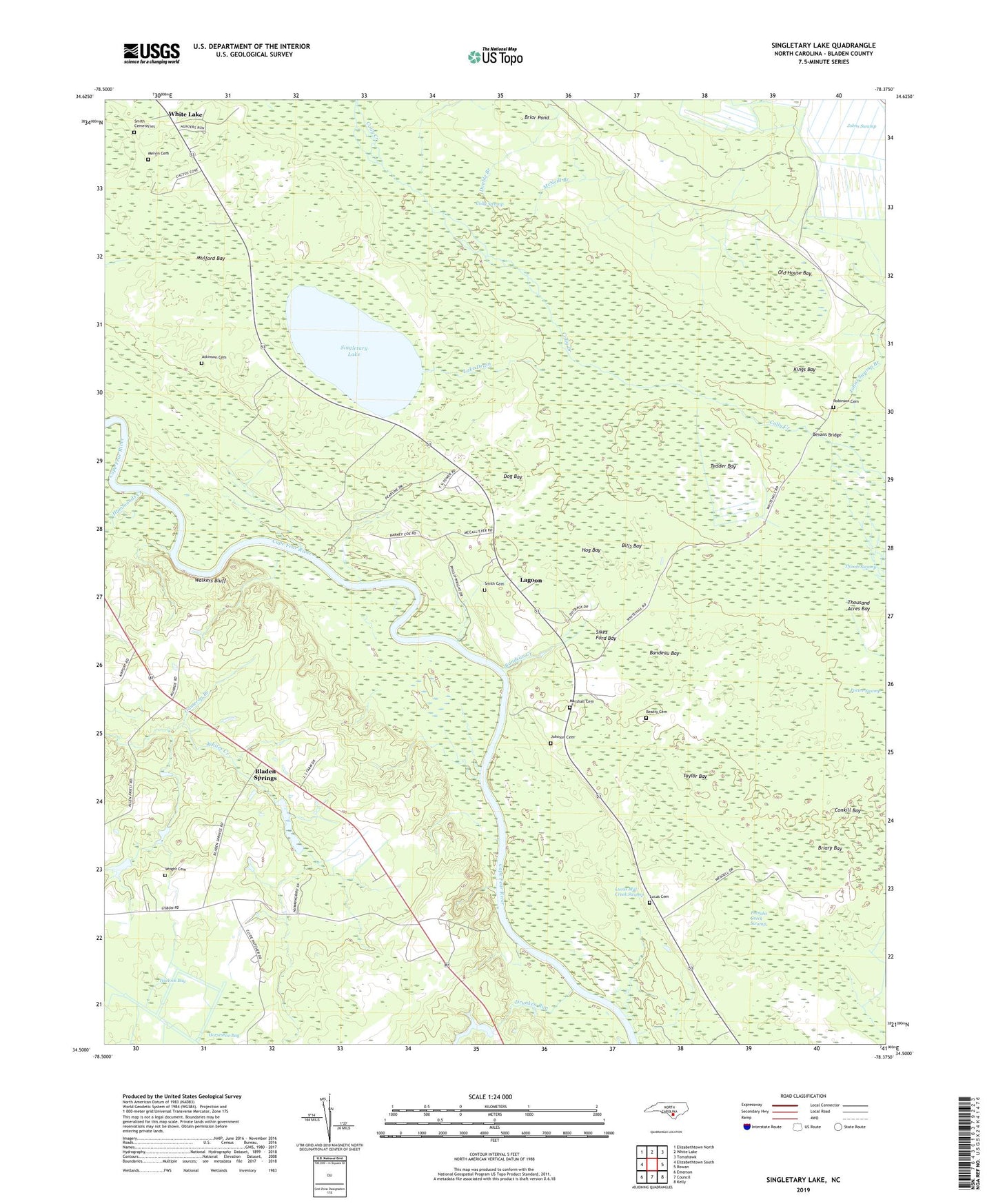Singletary Lake North Carolina US Topo Map Image