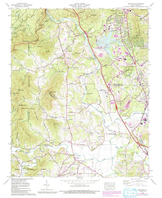 Classic USGS Skyland North Carolina 7.5'x7.5' Topo Map Image