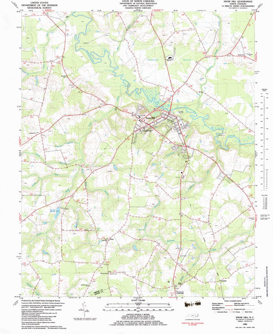 Classic USGS Snow Hill North Carolina 7.5'x7.5' Topo Map Image