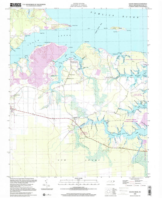 Classic USGS South Creek North Carolina 7.5'x7.5' Topo Map Image