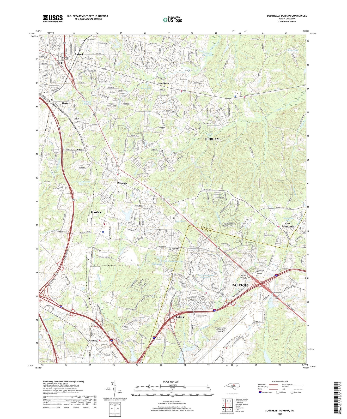 Southeast Durham North Carolina US Topo Map Image