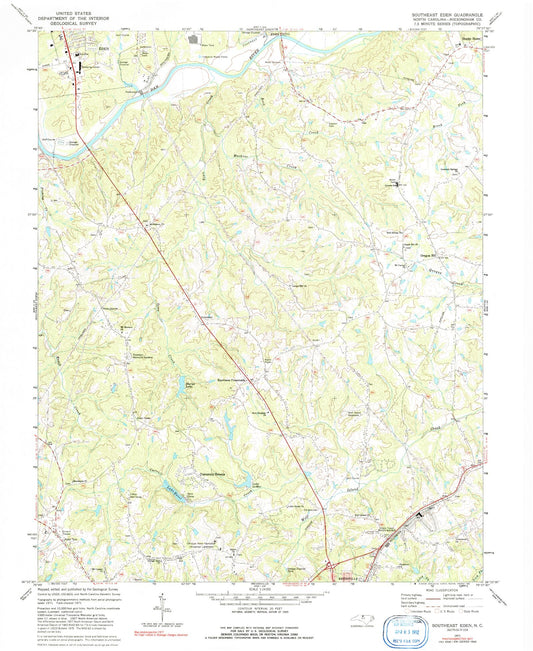 Classic USGS Southeast Eden North Carolina 7.5'x7.5' Topo Map Image