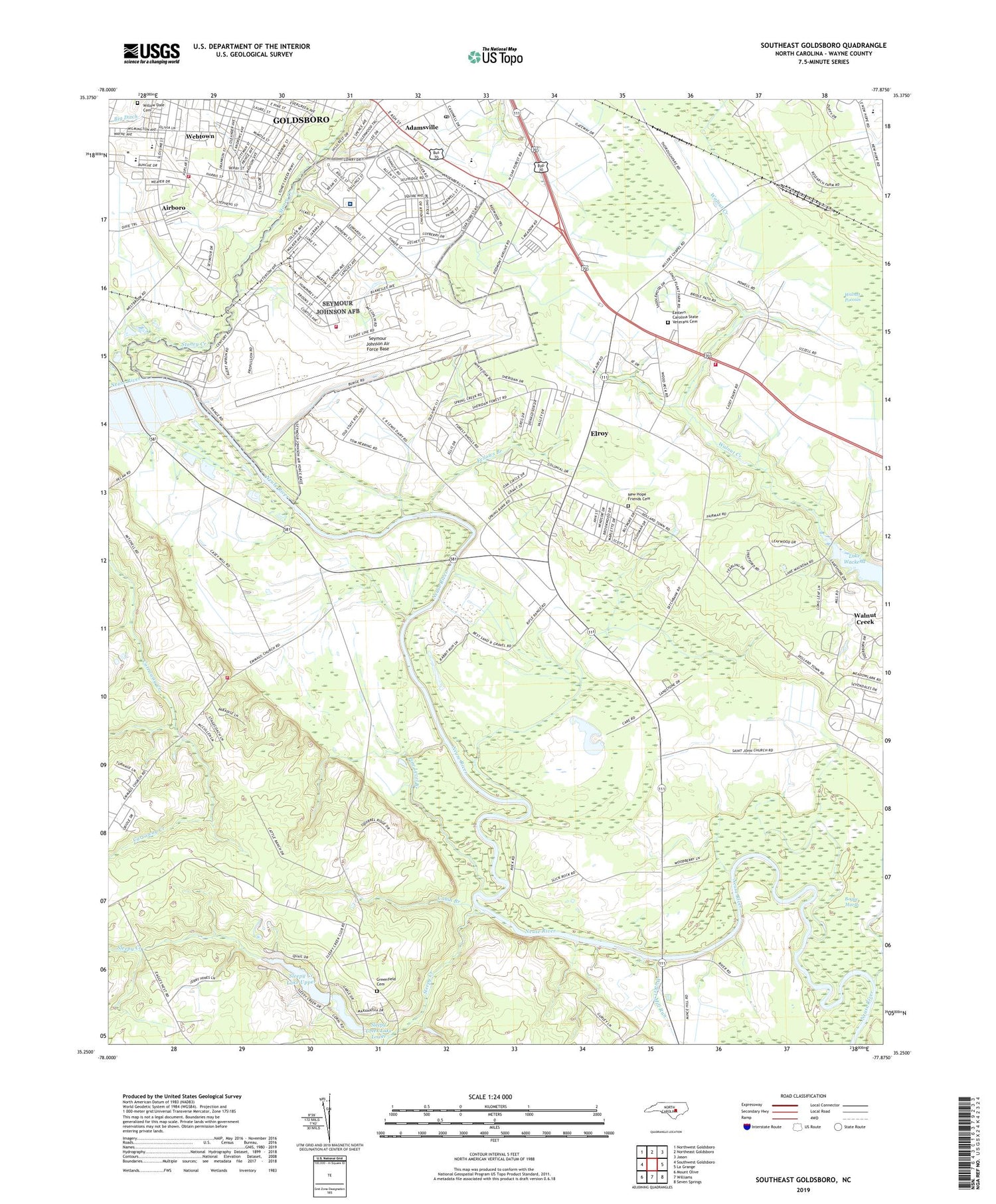 Southeast Goldsboro North Carolina US Topo Map Image