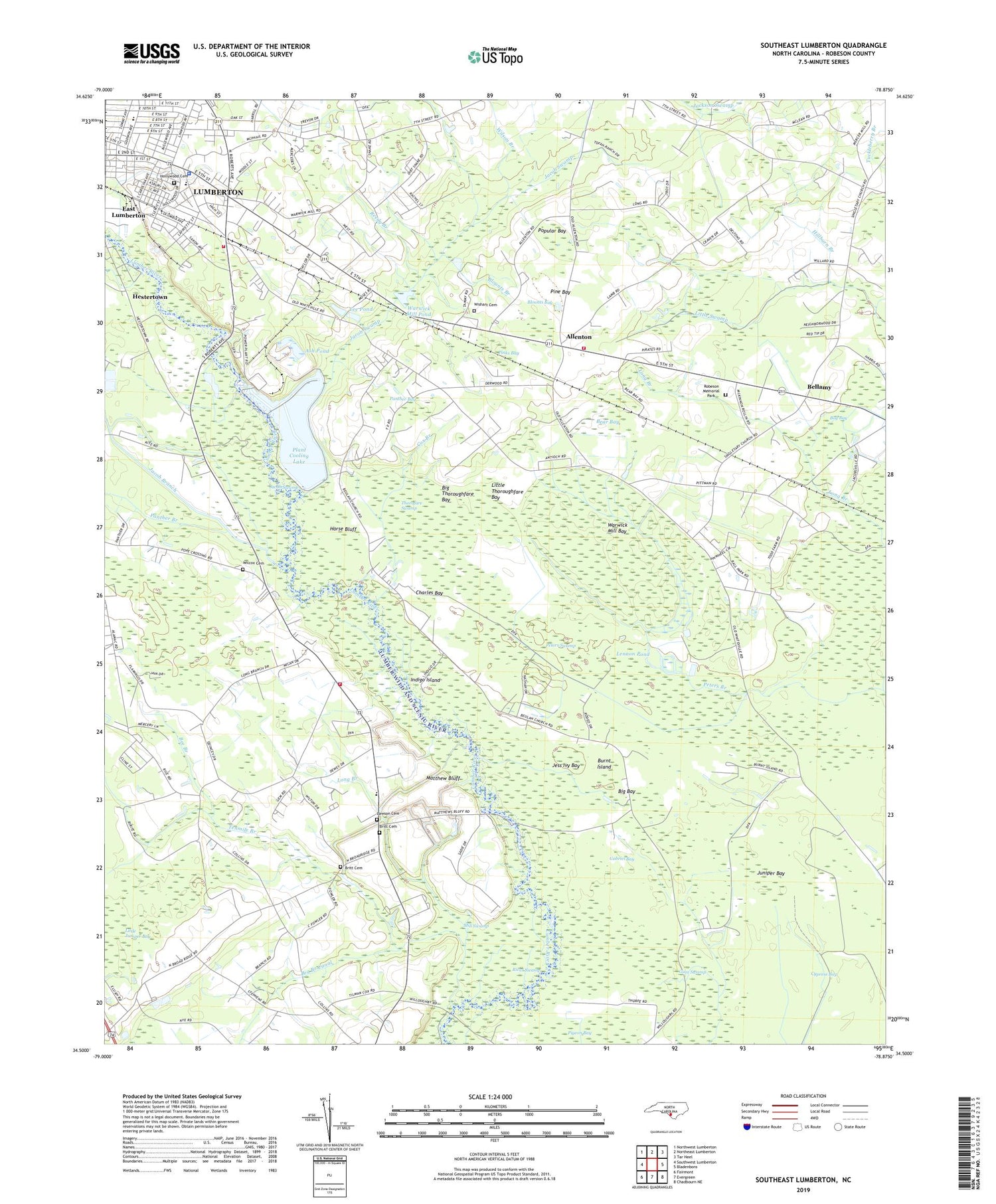 Southeast Lumberton North Carolina US Topo Map Image