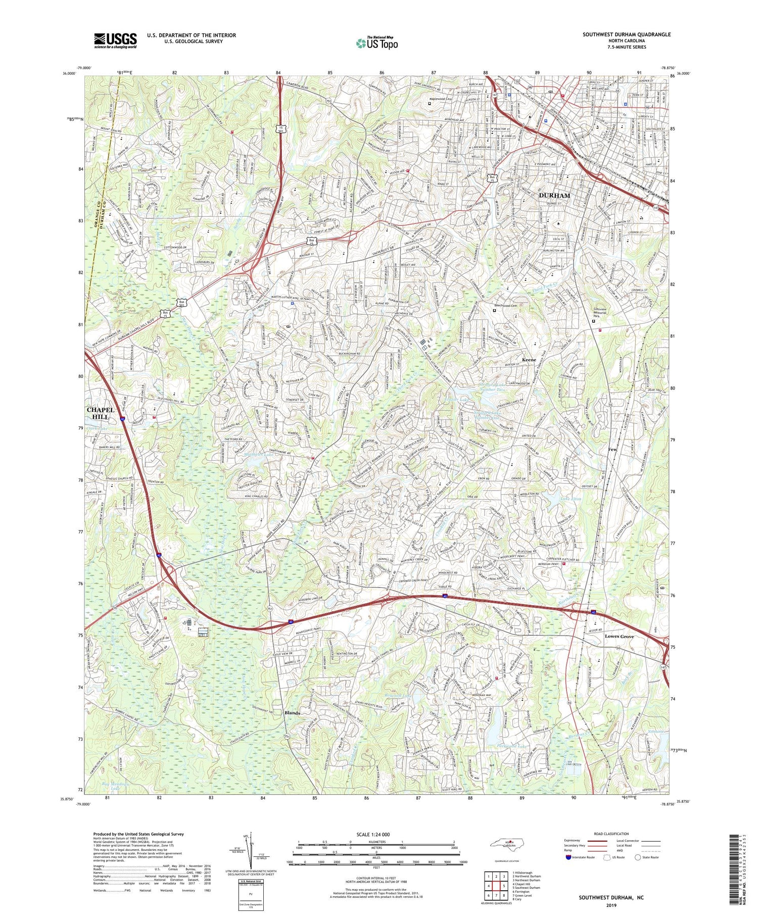 Southwest Durham North Carolina US Topo Map Image