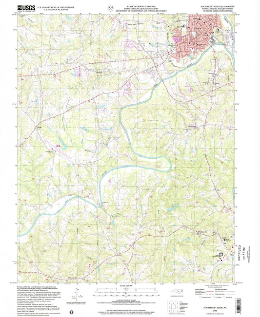 Classic USGS Southwest Eden North Carolina 7.5'x7.5' Topo Map Image