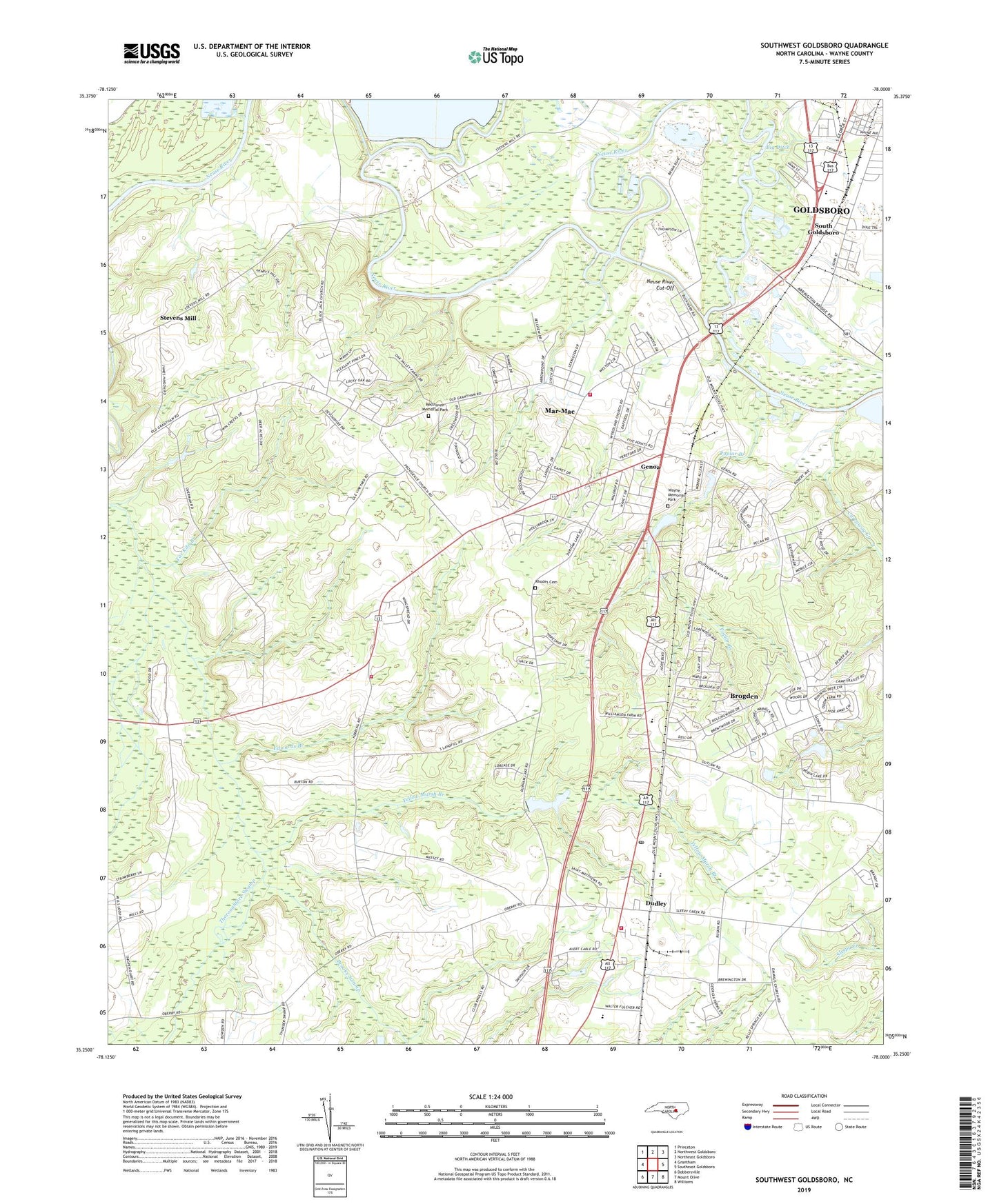 Southwest Goldsboro North Carolina US Topo Map Image