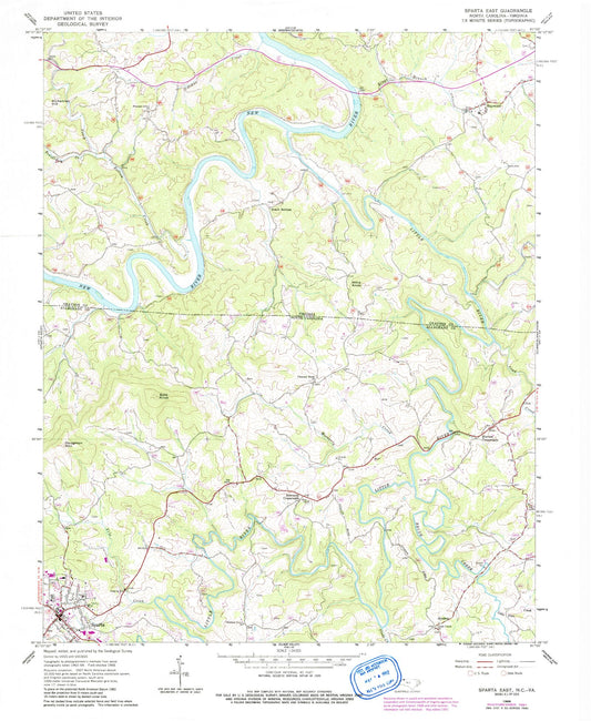 Classic USGS Sparta East North Carolina 7.5'x7.5' Topo Map Image