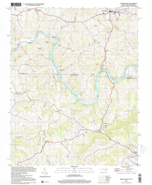 Classic USGS Sparta West North Carolina 7.5'x7.5' Topo Map Image
