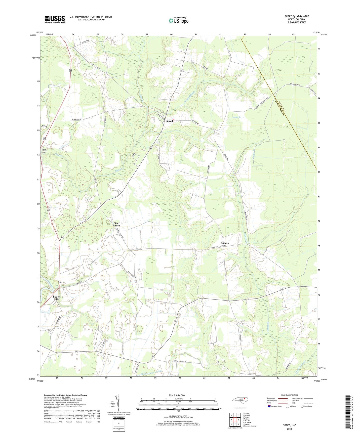 Speed North Carolina US Topo Map Image