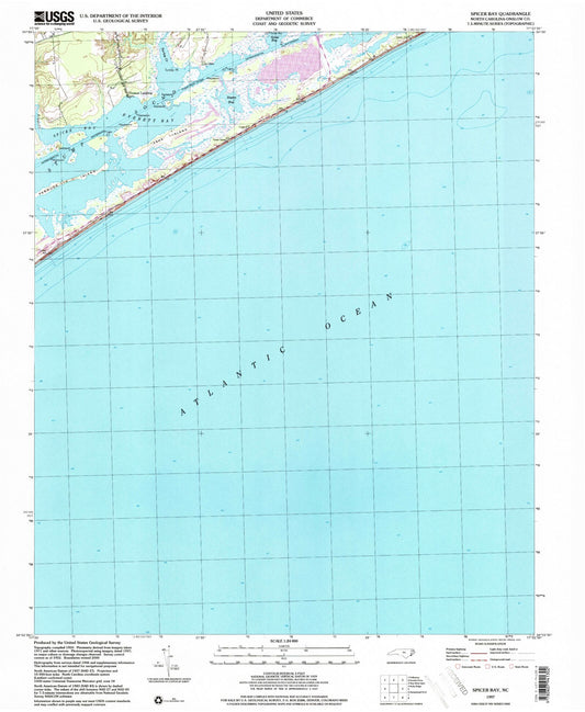 Classic USGS Spicer Bay North Carolina 7.5'x7.5' Topo Map Image
