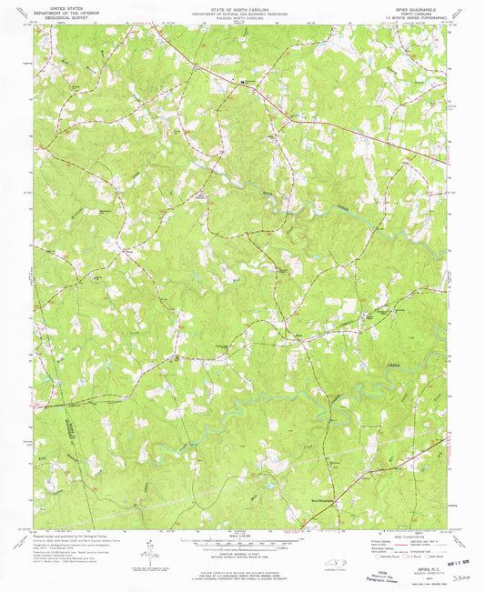 Classic USGS Spies North Carolina 7.5'x7.5' Topo Map Image