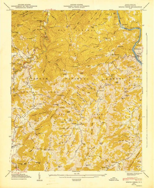 Classic USGS Spring Creek North Carolina 7.5'x7.5' Topo Map Image