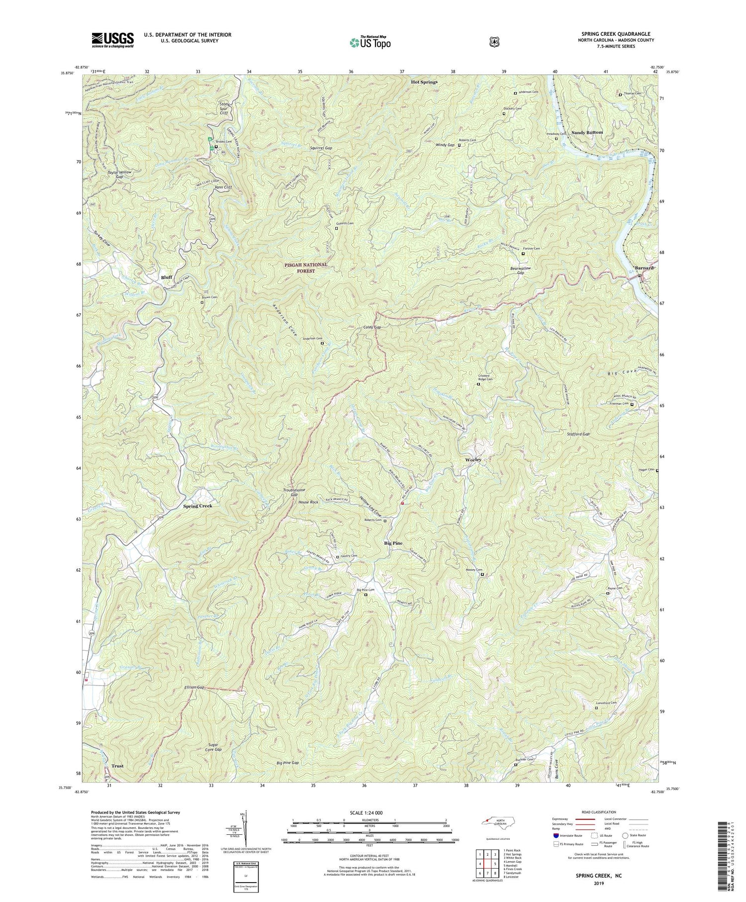 Spring Creek North Carolina US Topo Map Image