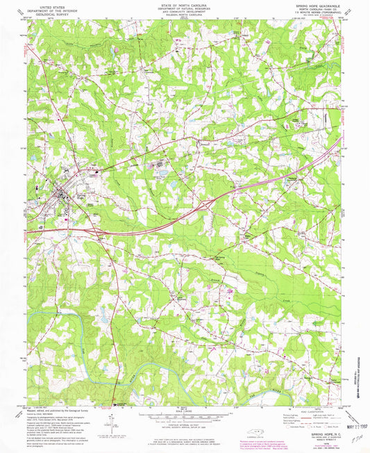 Classic USGS Spring Hope North Carolina 7.5'x7.5' Topo Map Image