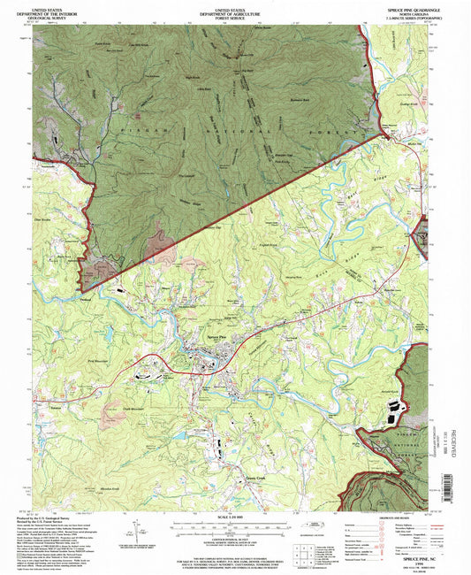 Classic USGS Spruce Pine North Carolina 7.5'x7.5' Topo Map Image