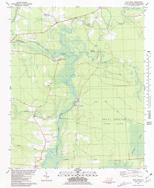 Classic USGS Stag Park North Carolina 7.5'x7.5' Topo Map Image