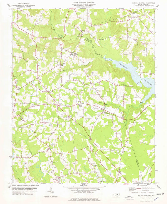 Classic USGS Stancils Chapel North Carolina 7.5'x7.5' Topo Map Image